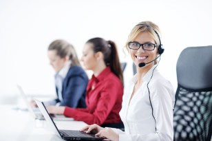 business woman group with headphones